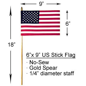 6x9 inch U.S. Stick Flags With Spear