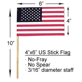 4x6 inch U.S. Cotton Stick Flags No Spear